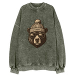 New Mexico Black Bear wearing Albuquerque beanie with pom pom and wayfarer - Vintage Sweatshirt