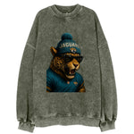 Jacksonville Jaguar wearing Jaguars teal and gold beanie with pom pom and - Vintage Sweatshirt