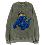 Bay Area Sea Lion wearing Warriors blue and gold beanie with Golden Gate and - Vintage Sweatshirt