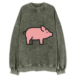 Pig - Pink farm pig flat side profile - Vintage Sweatshirt