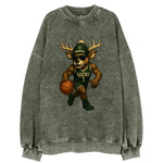 Milwaukee Buck Deer wearing Bucks green and cream beanie with antlers and - Vintage Sweatshirt