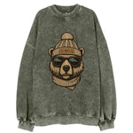 California Grizzly Bear wearing Los Angeles beanie with pom pom and wayfarer - Vintage Sweatshirt