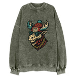 Park City Moose wearing Park City beanie with pom pom and wayfarer sunglasses - Vintage Sweatshirt