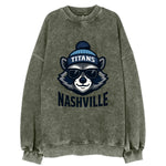 Nashville Raccoon wearing Titans navy and light blue beanie with pom pom and - Vintage Sweatshirt