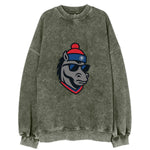 Detroit Stallion wearing Pistons red and blue beanie with piston patch and - Vintage Sweatshirt
