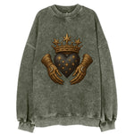 Ice crystal crown framing a frosted heart with fur-trimmed winter hands - Vintage Sweatshirt