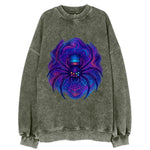 Tech spider with legs showing circuit board patterns, web glowing in neon grid - Vintage Sweatshirt