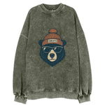 North Carolina Black Bear wearing Charlotte beanie with pom pom and wayfarer - Vintage Sweatshirt
