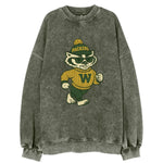 Wisconsin Badger wearing Packers green and gold beanie with pom pom and - Vintage Sweatshirt