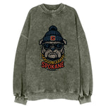 Spokane Bulldog wearing Gonzaga beanie with G patch - Vintage Sweatshirt