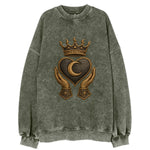 Moonlit crescent crown cradling a hematite heart with stargazer hands cupped - Vintage Sweatshirt