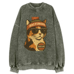 Maryland Calico Cat wearing Baltimore beanie with pom pom and wayfarer - Vintage Sweatshirt