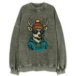 New Hampshire White-tailed Deer wearing Manchester beanie with pom pom and - Vintage Sweatshirt