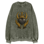 Celtic knot crown with woven strands merging into copper hands shielding a - Vintage Sweatshirt