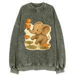 Elephant balancing teacups during a floating tea ceremony beside lotus ponds - Vintage Sweatshirt