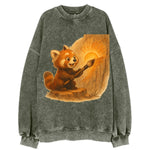 Red panda painting a sunrise mural with an oversized calligraphy brush on a - Vintage Sweatshirt