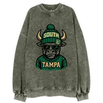 Tampa Bull wearing South Florida beanie with USF patch - Vintage Sweatshirt