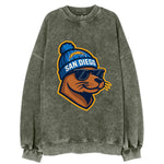 San Diego Sea Lion wearing Chargers beanie with bolt patch and wayfarer - Vintage Sweatshirt