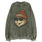 Oregon Beaver wearing Portland beanie with pom pom and wayfarer sunglasses - Vintage Sweatshirt