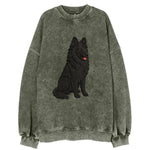 Belgian Sheepdog - Black long-haired embroidered pose - Vintage Sweatshirt