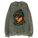 Illinois Prairie Dog wearing Chicago beanie with pom pom and wayfarer - Vintage Sweatshirt