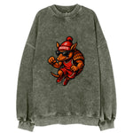 Houston Armadillo wearing Rockets red and silver beanie with rocket ship and - Vintage Sweatshirt