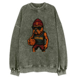 Cleveland Bulldog wearing Cavaliers wine and gold beanie with sword patch and - Vintage Sweatshirt