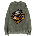 Vegas Desert Bighorn wearing Raiders silver and black beanie with pom pom and - Vintage Sweatshirt