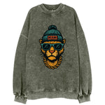 Florida Panther wearing Miami beanie with pom pom and wayfarer sunglasses - Vintage Sweatshirt