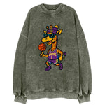 California Giraffe wearing Lakers beanie with palm tree patch and wayfarer - Vintage Sweatshirt