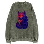 Clever fox with tail dissolving into cosmic nebula swirls, orange to purple - Vintage Sweatshirt