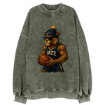 Utah Mountain Lion wearing Jazz navy and yellow beanie with music note and - Vintage Sweatshirt