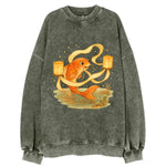 Koi weaving silk streamers through floating lanterns on tranquil water - Vintage Sweatshirt