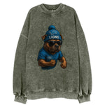 Detroit Pitbull wearing Lions beanie with auto patch and wayfarer sunglasses - Vintage Sweatshirt