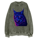 Stealthy lynx with ear tufts forming constellation patterns, nebula spots - Vintage Sweatshirt