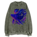 Majestic whale with body composed of galaxy clusters, stellar fins flowing - Vintage Sweatshirt