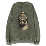 San Diego Sea Lion wearing San Diego beanie with pom pom and wayfarer - Vintage Sweatshirt