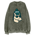 Philadelphia Horse wearing Eagles beanie with cheesesteak patch and wayfarer - Vintage Sweatshirt
