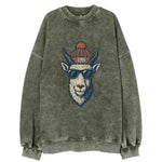 Salt Lake City Mountain Goat wearing SLC beanie with pom pom and wayfarer - Vintage Sweatshirt