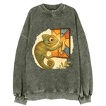 Chameleon blending into a stained-glass window it is polishing with delicate - Vintage Sweatshirt