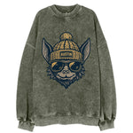Austin Bat wearing Austin beanie with pom pom and wayfarer sunglasses - Vintage Sweatshirt