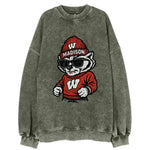 Madison Badger wearing Wisconsin beanie with motion W patch - Vintage Sweatshirt