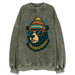 West Virginia Black Bear wearing Charleston beanie with pom pom and wayfarer - Vintage Sweatshirt