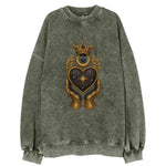 Crowned heart with Art Deco sunburst crown and geometric filigree hands - Vintage Sweatshirt