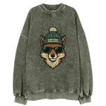 Delaware Gray Fox wearing Wilmington beanie with pom pom and wayfarer - Vintage Sweatshirt