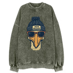 New Orleans Pelican wearing New Orleans beanie with pom pom and wayfarer - Vintage Sweatshirt