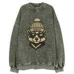 Wisconsin Badger wearing Milwaukee beanie with pom pom and wayfarer sunglasses - Vintage Sweatshirt