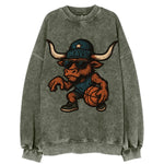 Texas Longhorn wearing Mavs beanie with lone star patch and wayfarer sunglasses - Vintage Sweatshirt