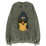 Iowa Goldfinch wearing Des Moines beanie with pom pom and wayfarer sunglasses - Vintage Sweatshirt