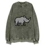 Rhinoceros - Gray with horn flat side profile - Vintage Sweatshirt